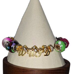WWJW Silver Charm Bracelet Multi-Color & Lucky Clover Beading